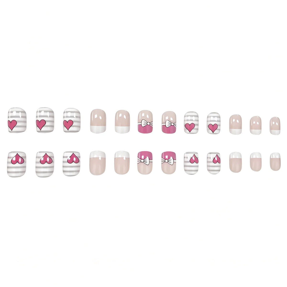 Nail Art Enhancements Assorted Bows & Hearts Non-Toxic 24-Piece