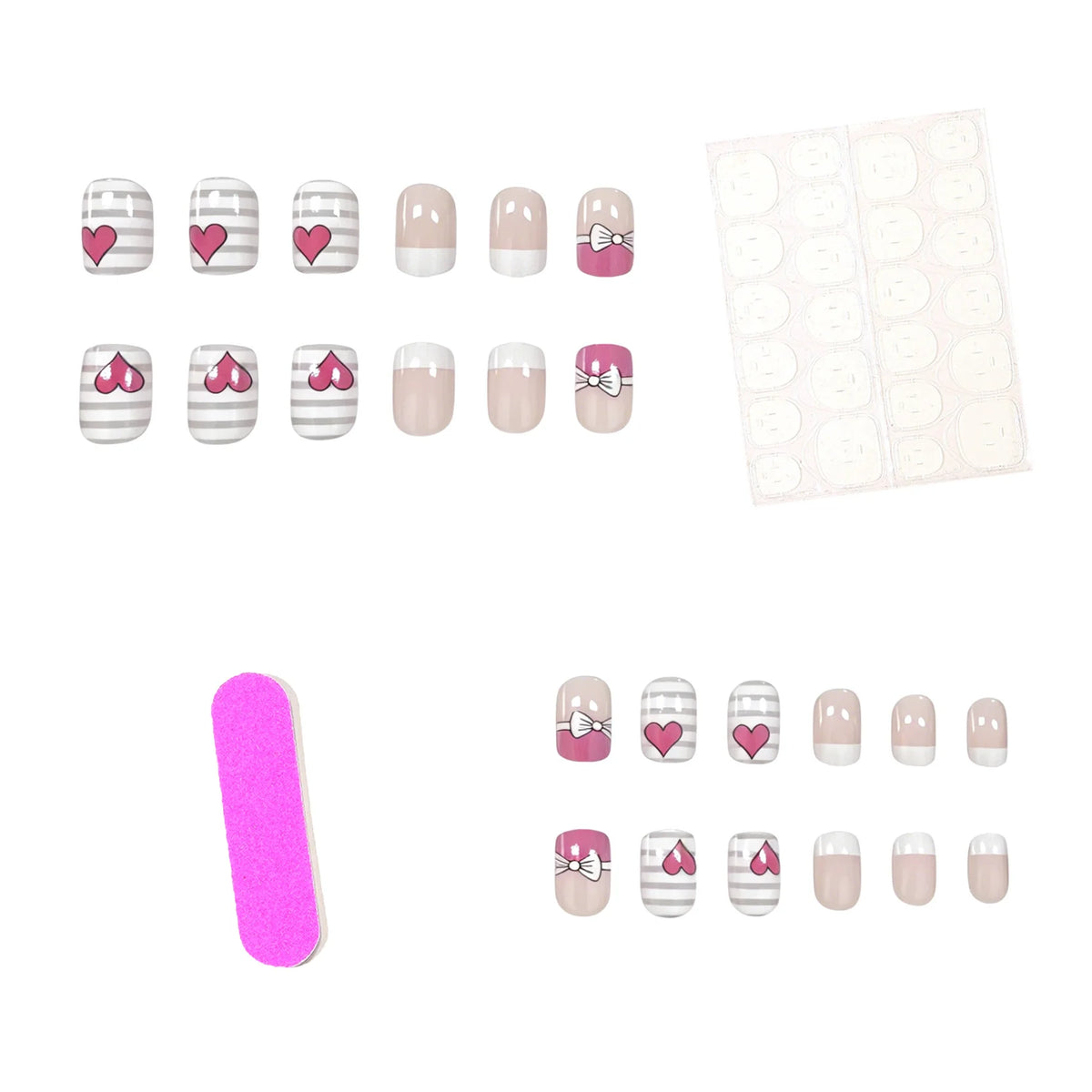 Nail Art Enhancements Assorted Bows & Hearts Non-Toxic 24-Piece