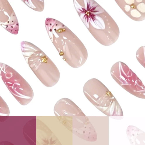 Nail Art Enhancements Floral & Metallic Set of 24