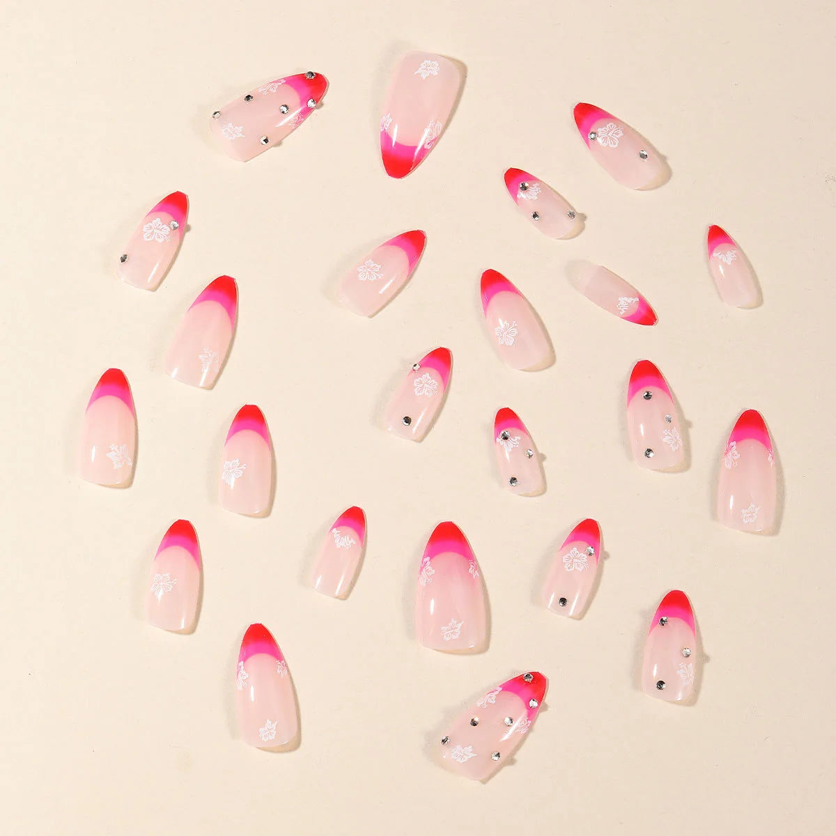 Nail Art Extensions Ombre Floral & Rhinestones