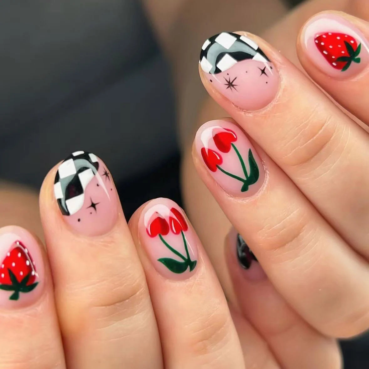 Nail Art Kit Floral & Checker Durable Finish