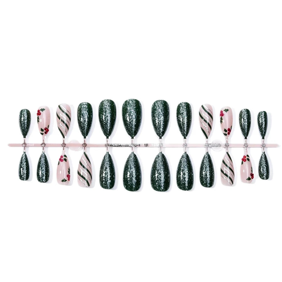 Nail Art Kit Green Glitter & Holly Motifs