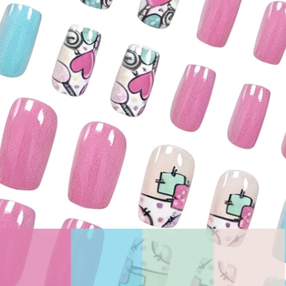 Nail Art Kit Vegan Pastel Heart Designs 24 Count