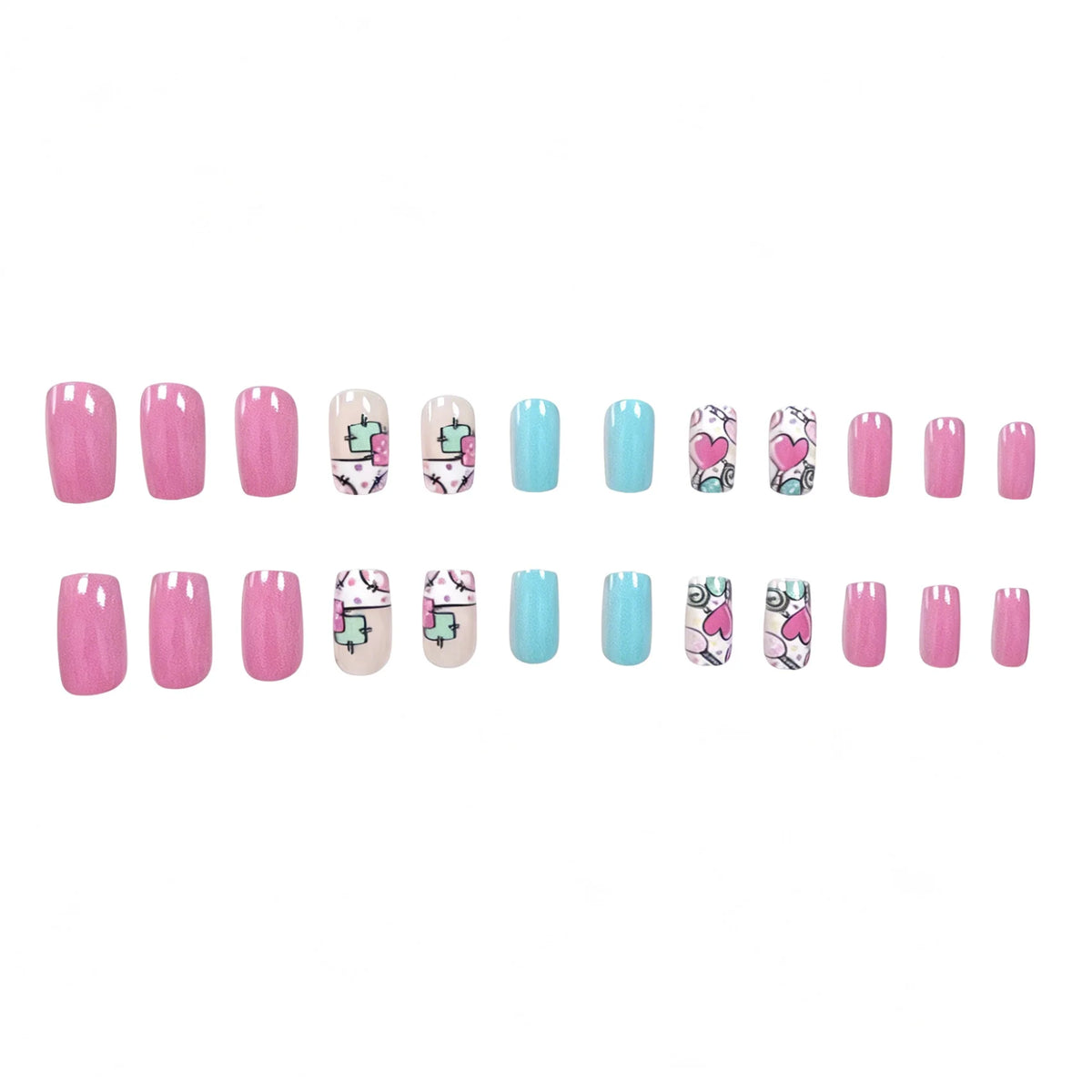 Nail Art Kit Vegan Pastel Heart Designs 24 Count