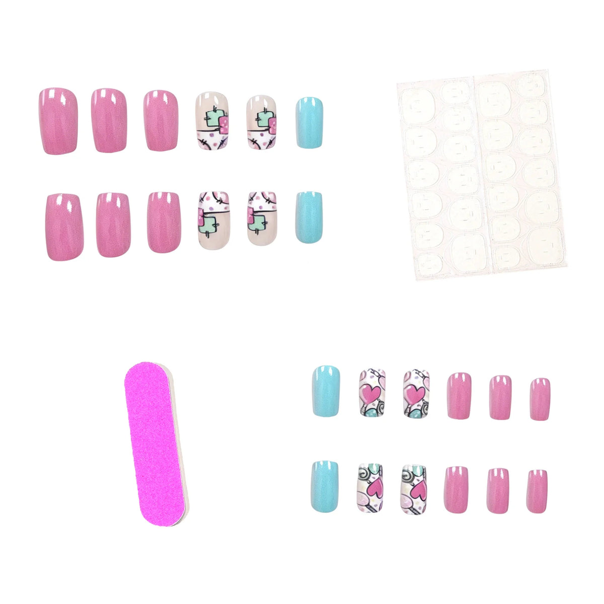 Nail Art Kit Vegan Pastel Heart Designs 24 Count