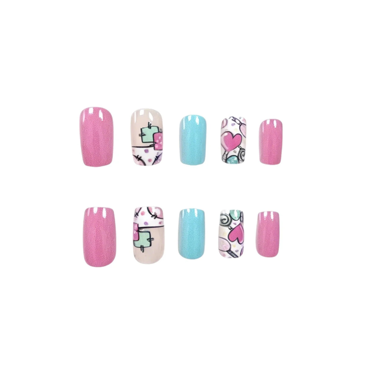 Nail Art Kit Vegan Pastel Heart Designs 24 Count