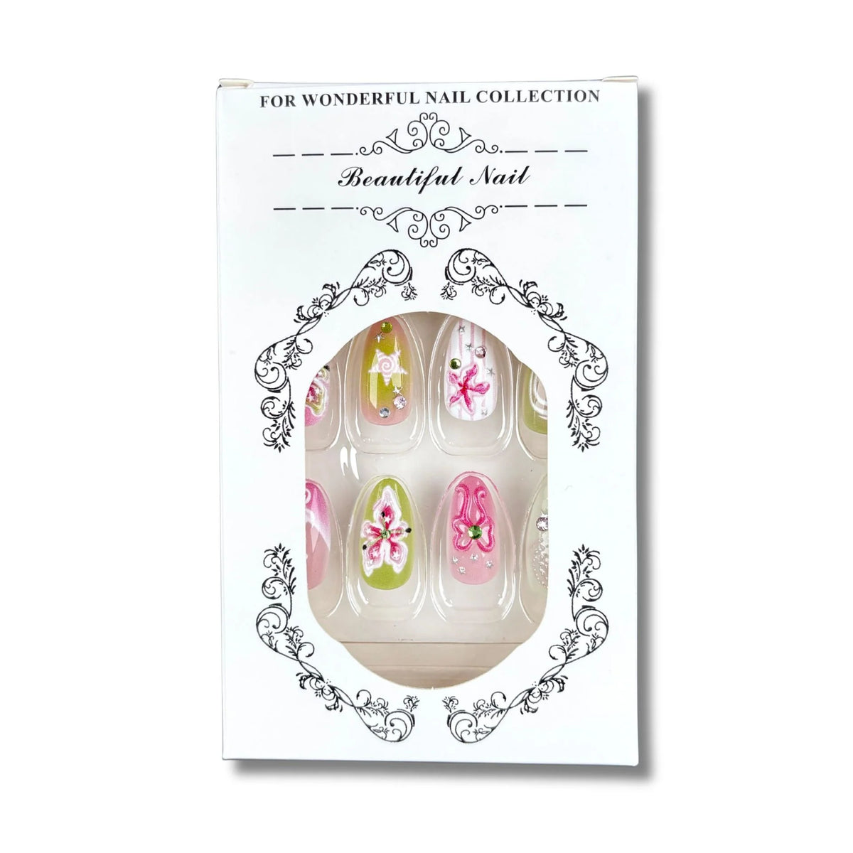 Nail Art Press-On Set Floral Reusable Multiple Sizes