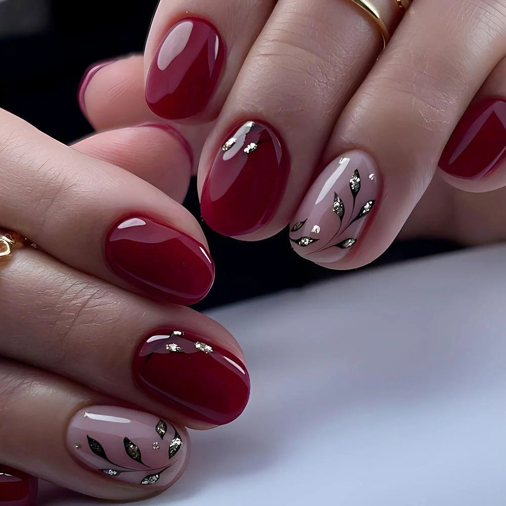 Nail Art Set 24 Piece Intricate Leaf Designs Glossy Finish