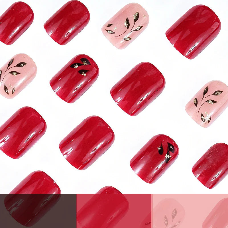 Nail Art Set 24 Piece Intricate Leaf Designs Glossy Finish
