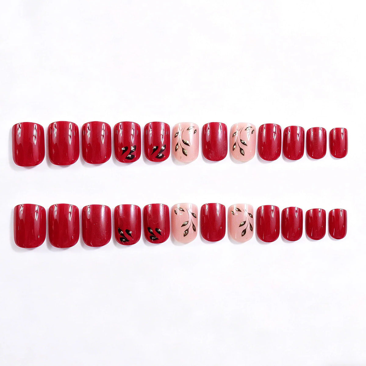 Nail Art Set 24 Piece Intricate Leaf Designs Glossy Finish