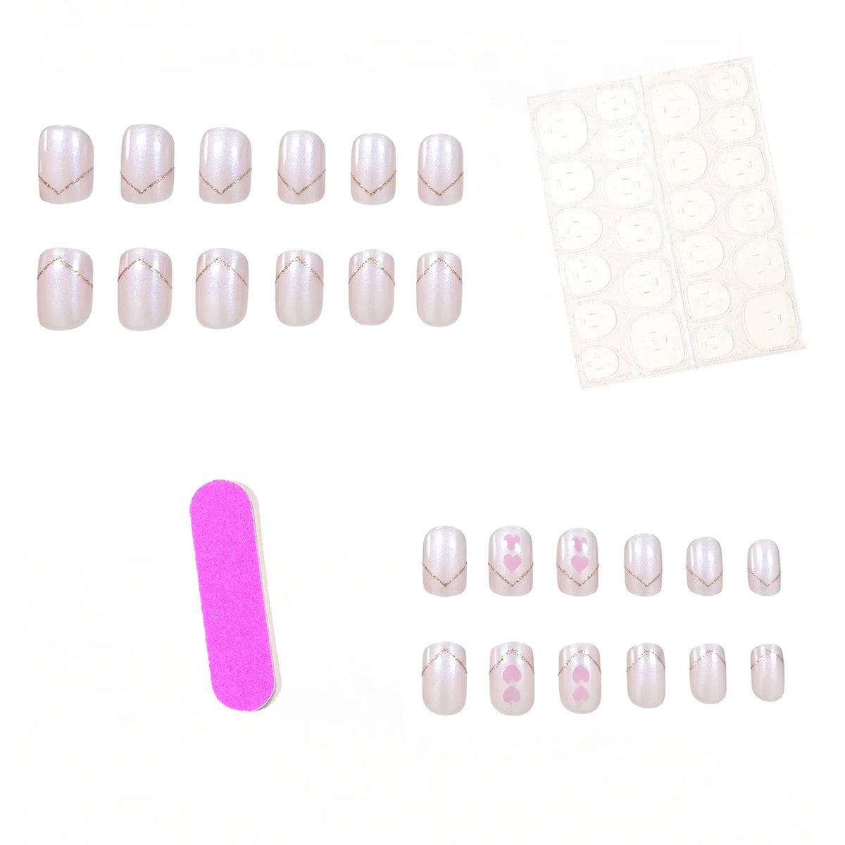Nail Art Set 24-Piece Iridescent Heart Designs