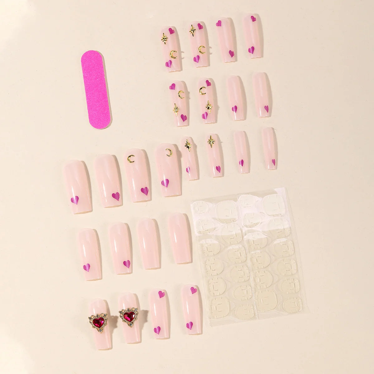 Nail Art Set 3D Hearts & Stars Sparkling Accents