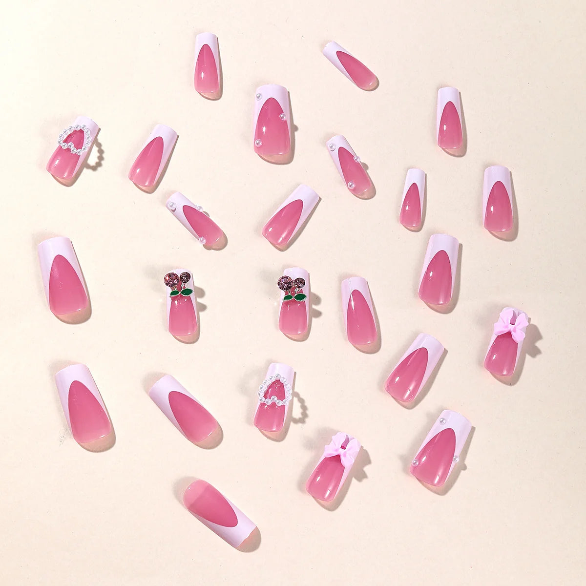 Nail Art Set Acrylic Bow, Heart & Pearl Accents