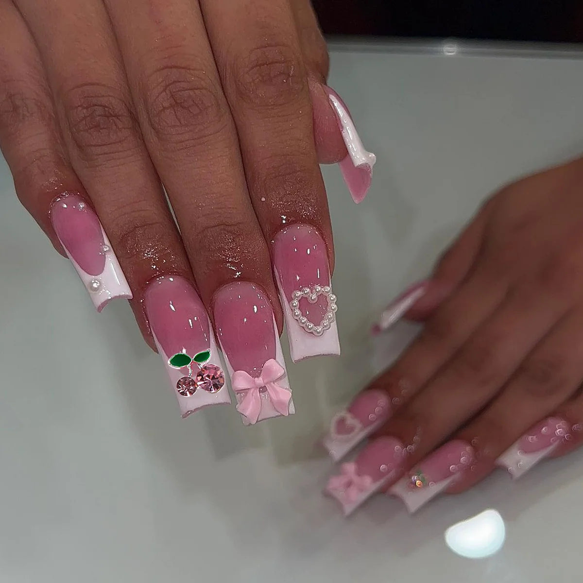 Nail Art Set Acrylic Bow, Heart & Pearl Accents