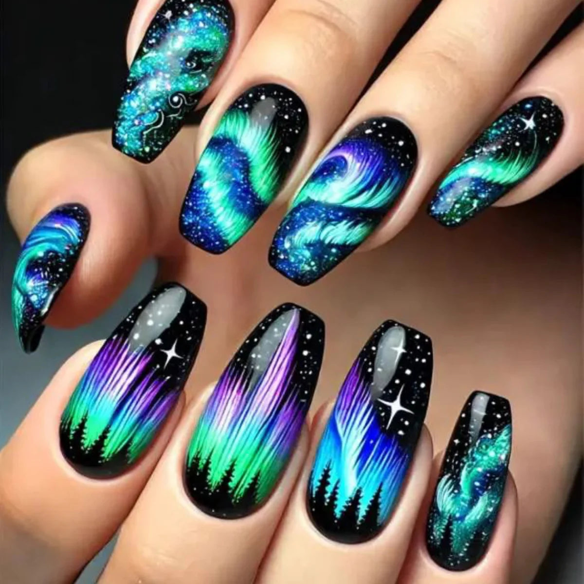 Nail Art Set Acrylic Northern Lights Easy Application
