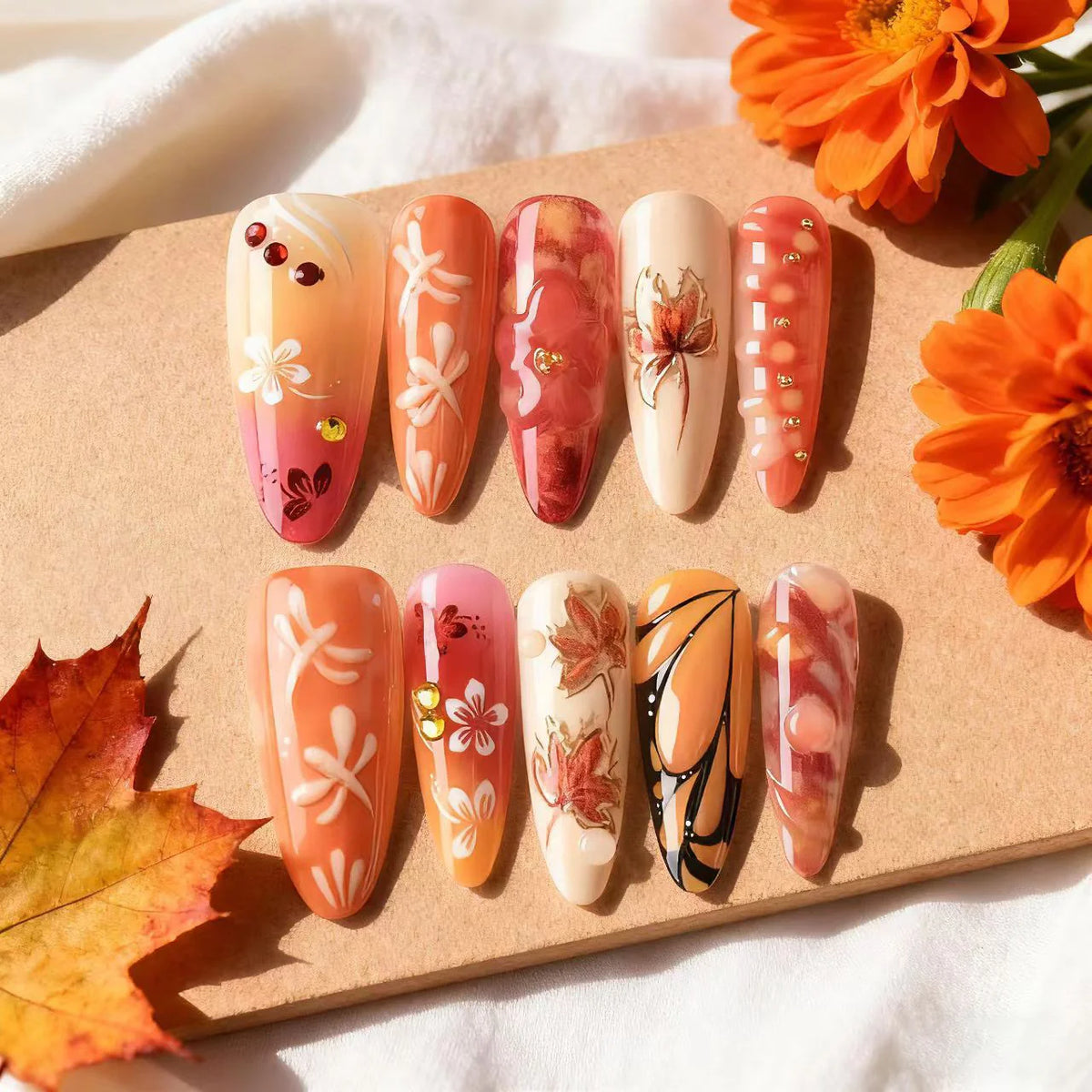 Nail Art Set Autumn Designs Easy Application & Long-Lasting