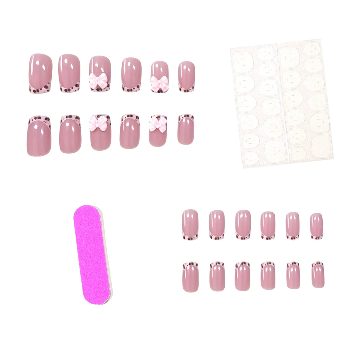 Nail Art Set Bow & Gem Embellishments 24-Piece Hypoallergenic