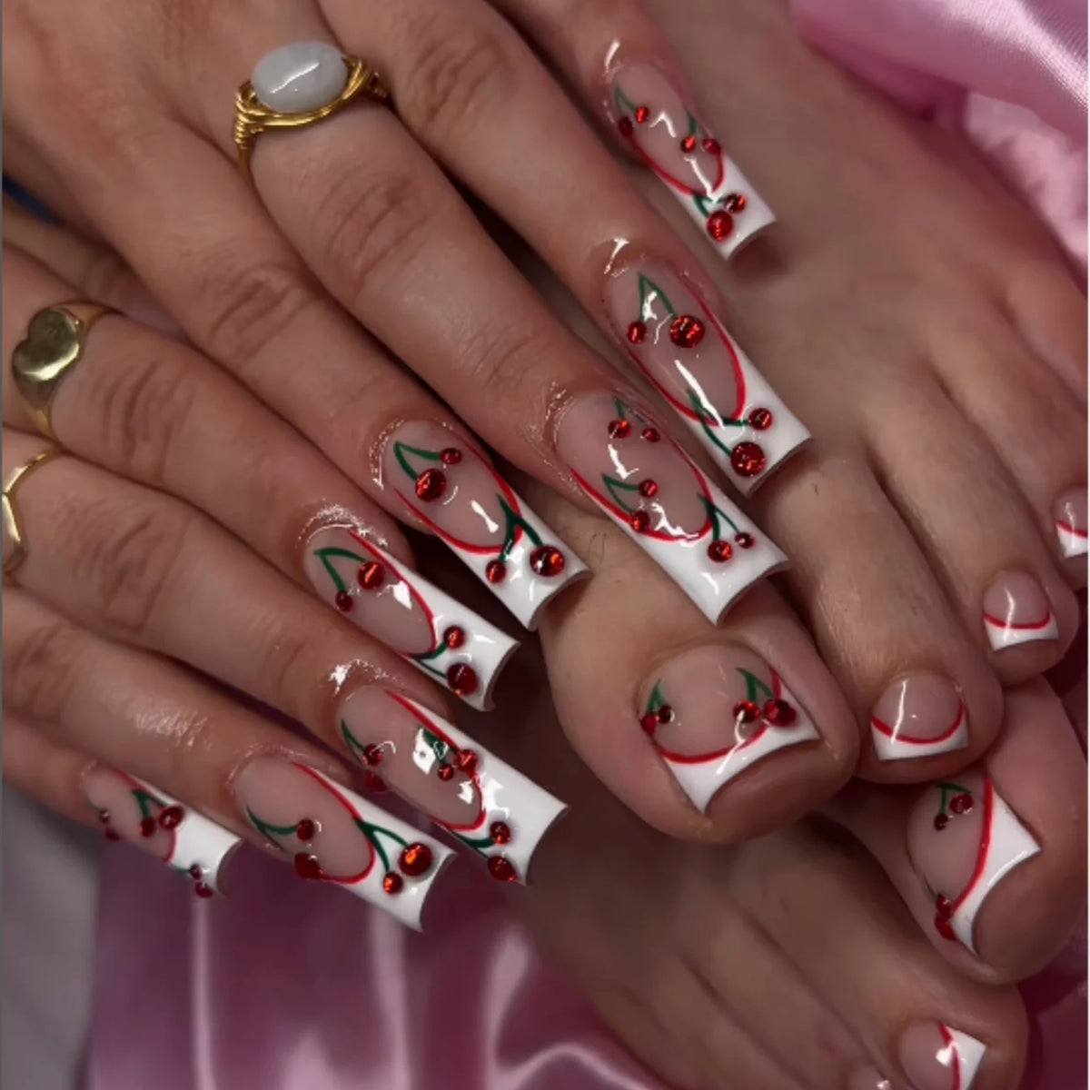 Nail Art Set Cherry Blossom Sparkling Accents Quick Application