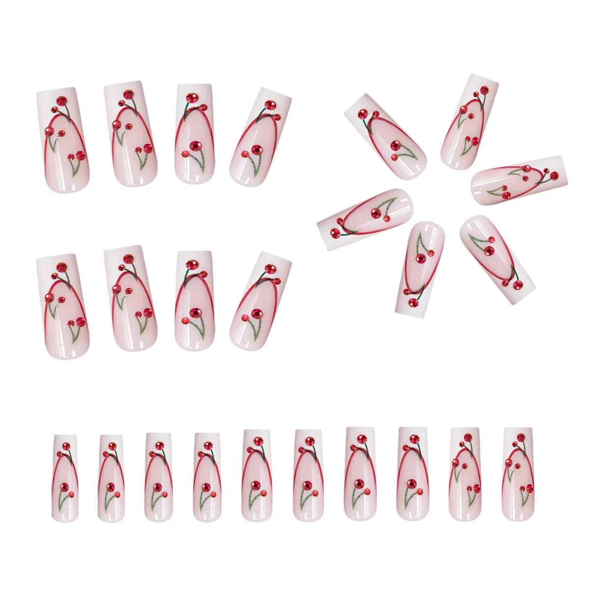 Nail Art Set Cherry Blossom Sparkling Accents Quick Application