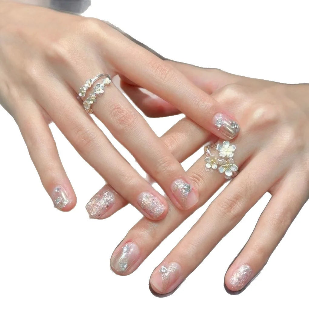 Nail Art Set Floral Designs & Gemstone Accents