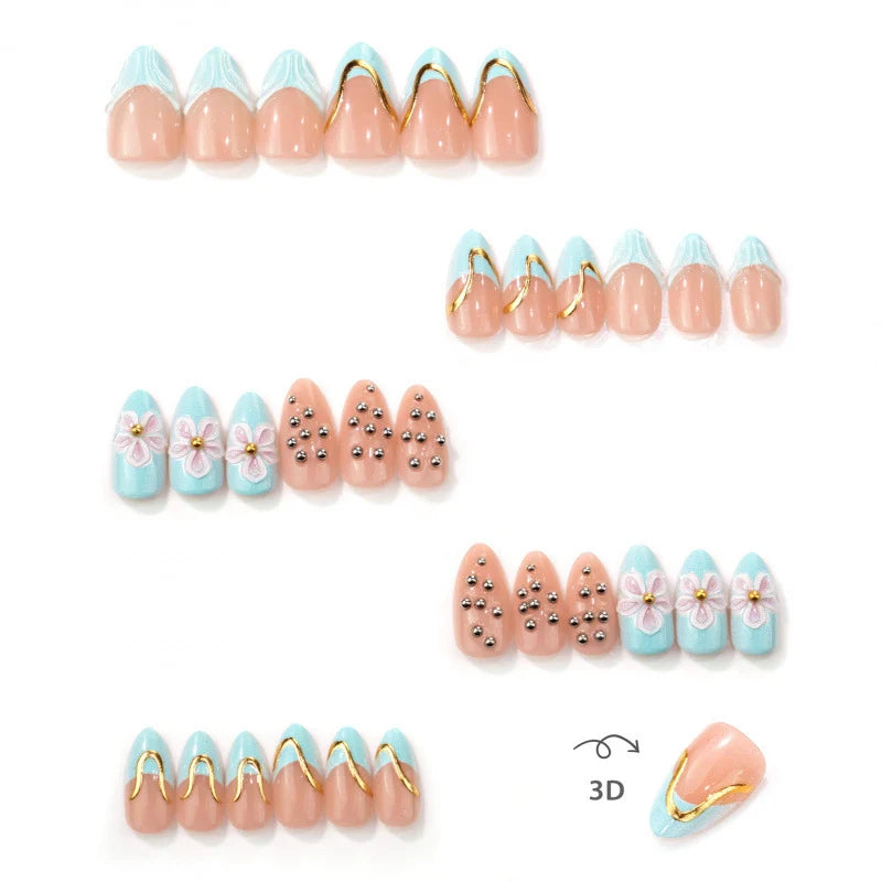 Nail Art Set Floral Gem Accents Long-Lasting Shine