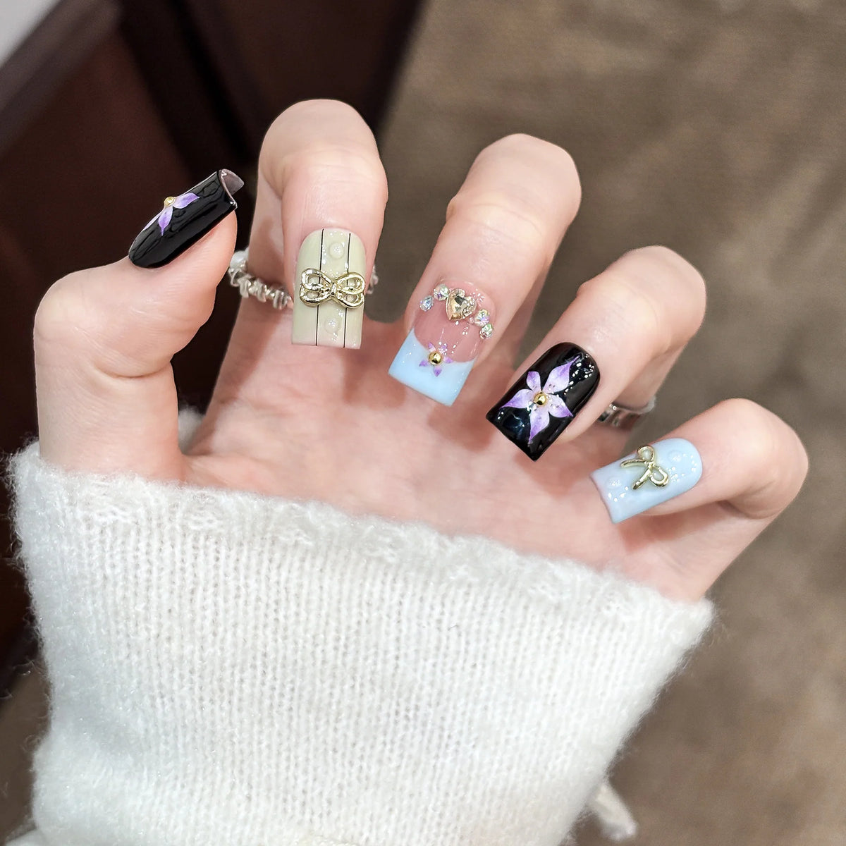 Nail Art Set Floral & Glitter Long-Lasting Wear