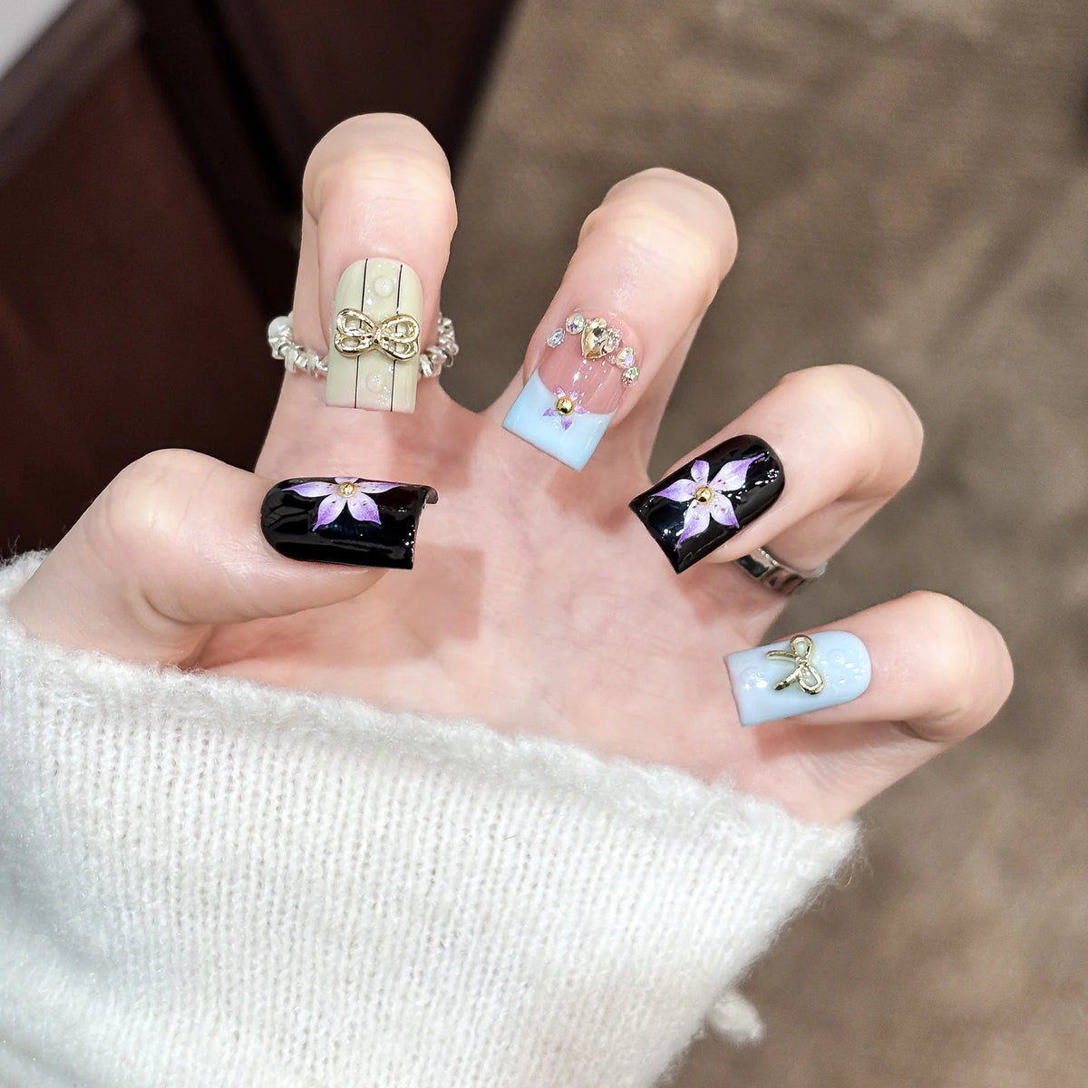 Nail Art Set Floral & Glitter Long-Lasting Wear