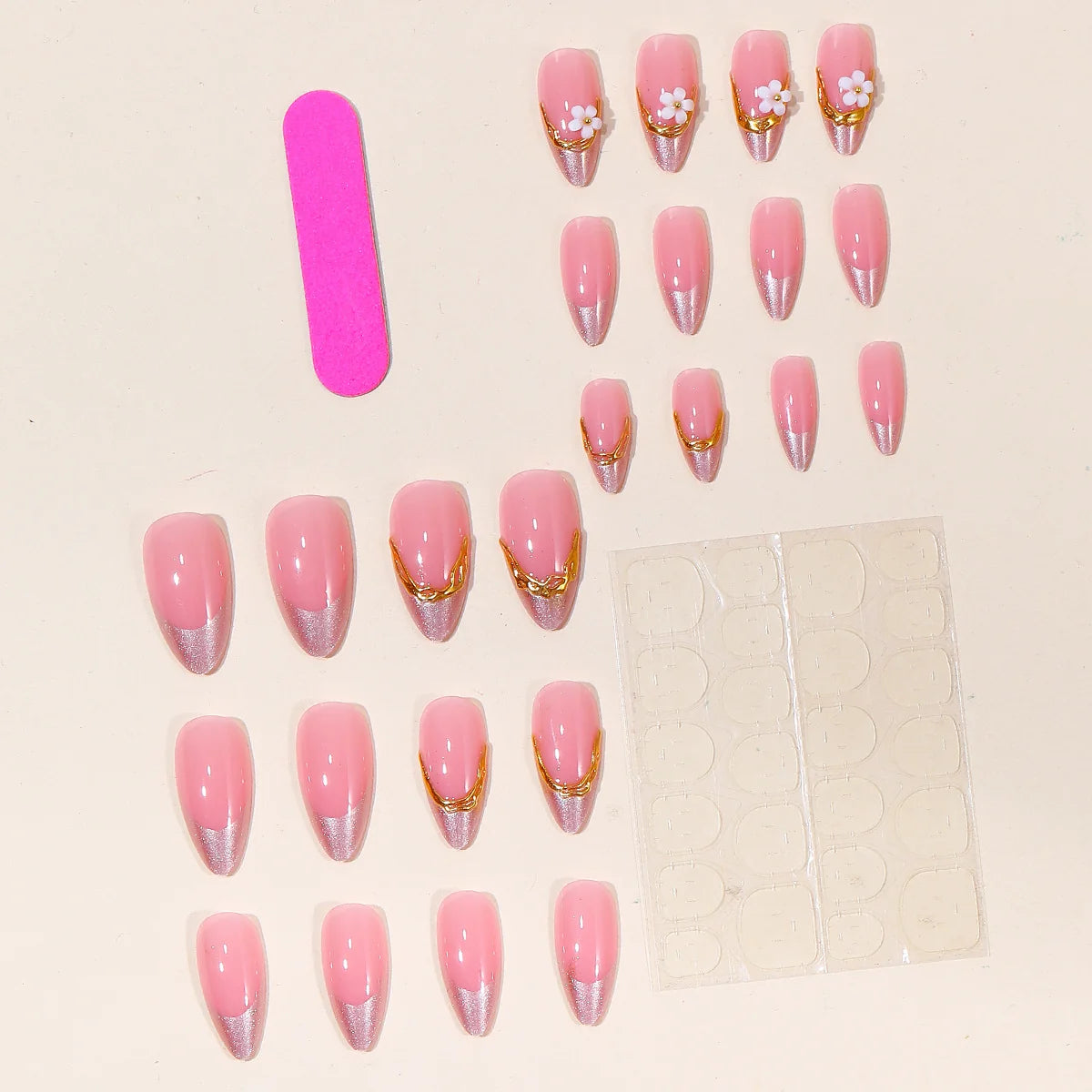 Nail Art Set Floral & Gold Accents Easy Application