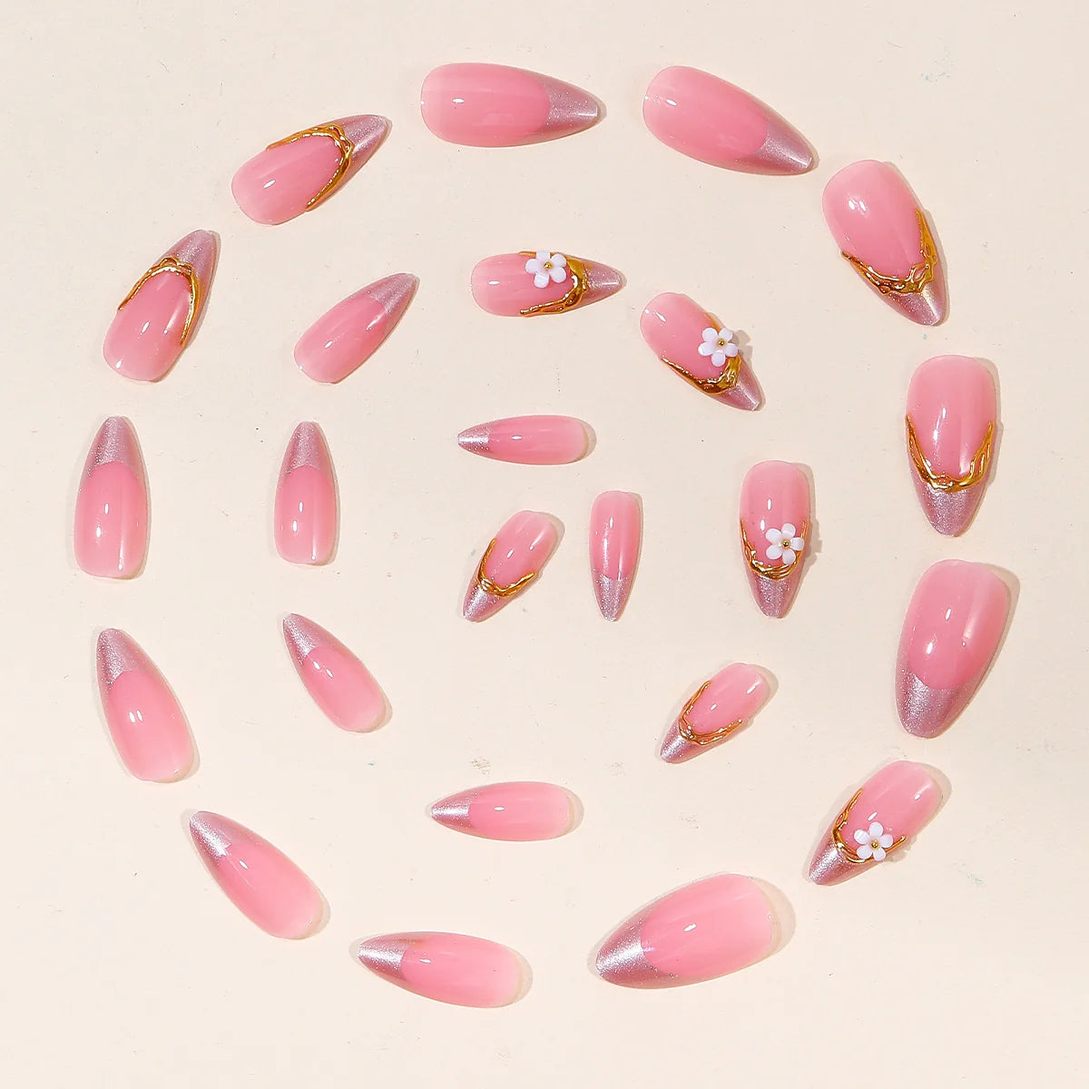 Nail Art Set Floral & Gold Accents Easy Application