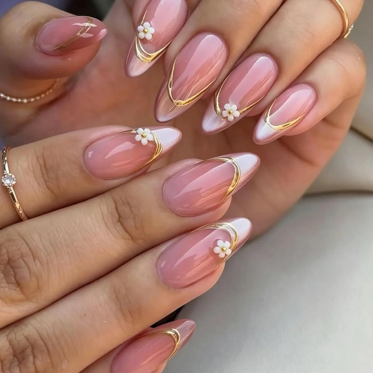 Nail Art Set Floral & Gold Accents Easy Application
