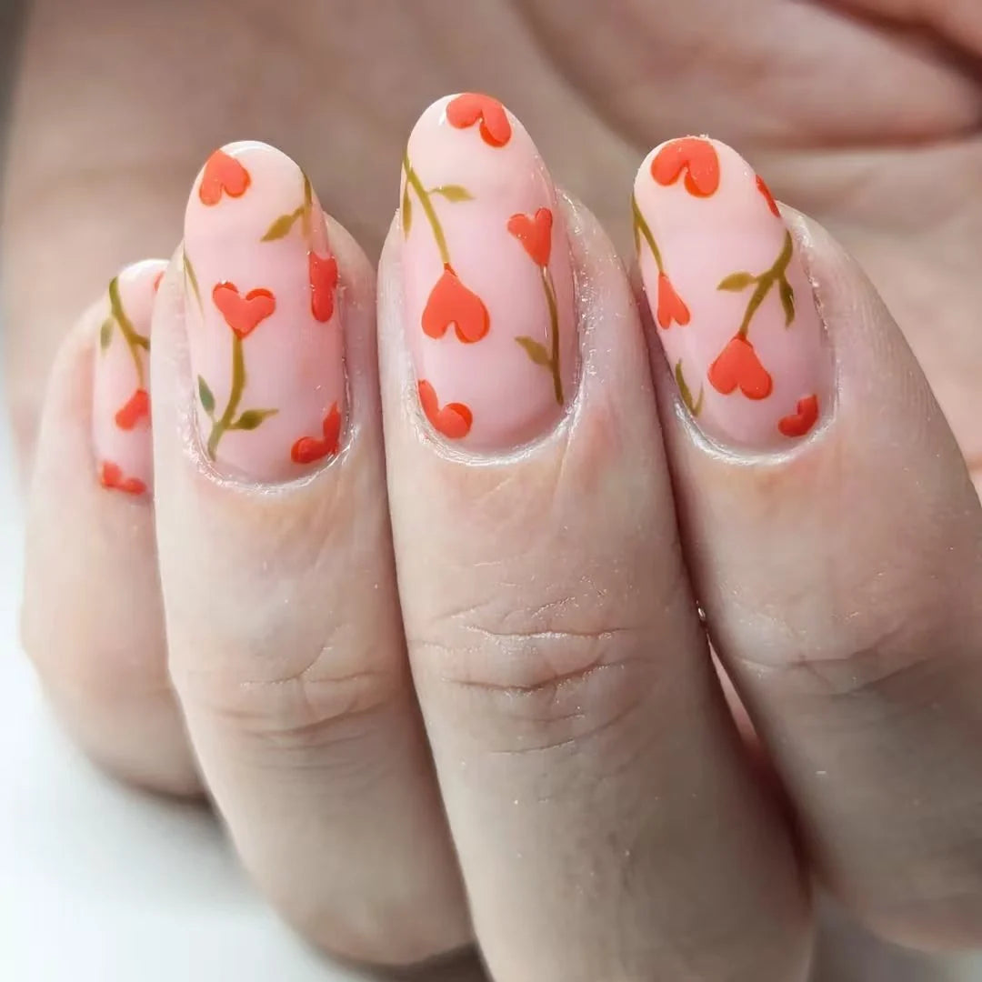 Nail Art Set Floral Heart Designs Glue-On & Jelly