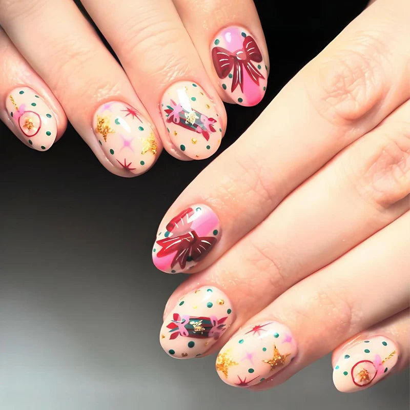 Nail Art Set Floral & Polka Dot Designs Long-Lasting