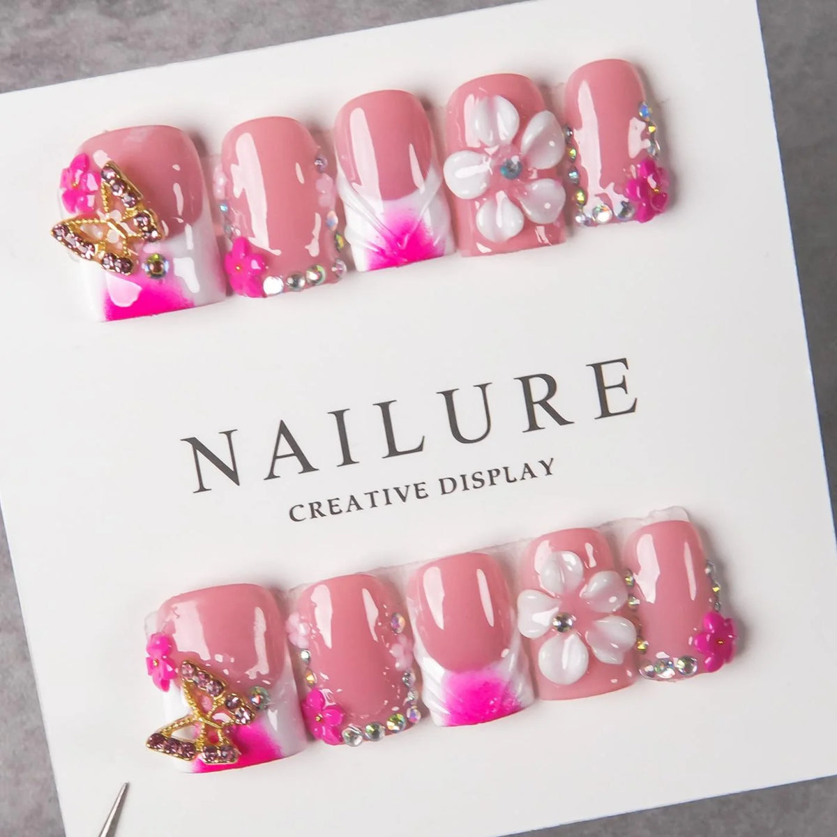 Nail Art Set Floral Prints & Rhinestones Easy Application