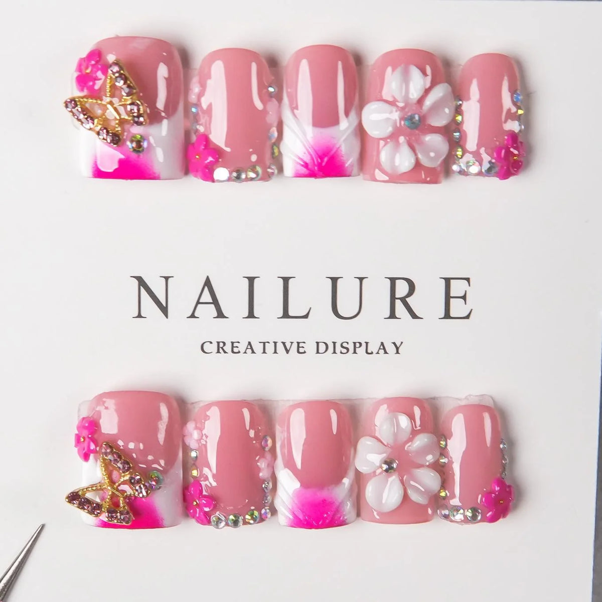 Nail Art Set Floral Prints & Rhinestones Easy Application