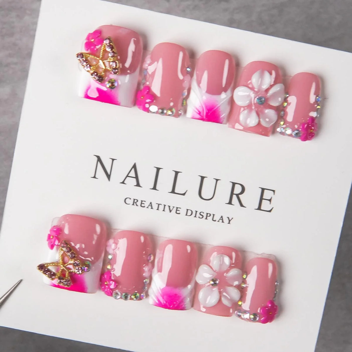 Nail Art Set Floral Prints & Rhinestones Easy Application