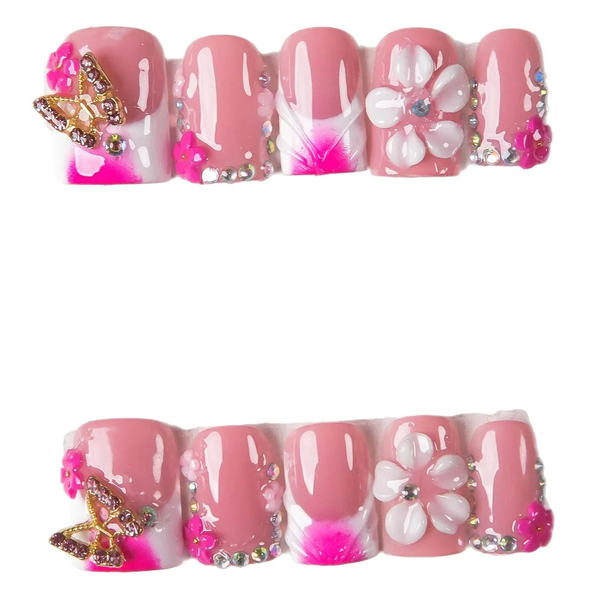 Nail Art Set Floral Prints & Rhinestones Easy Application