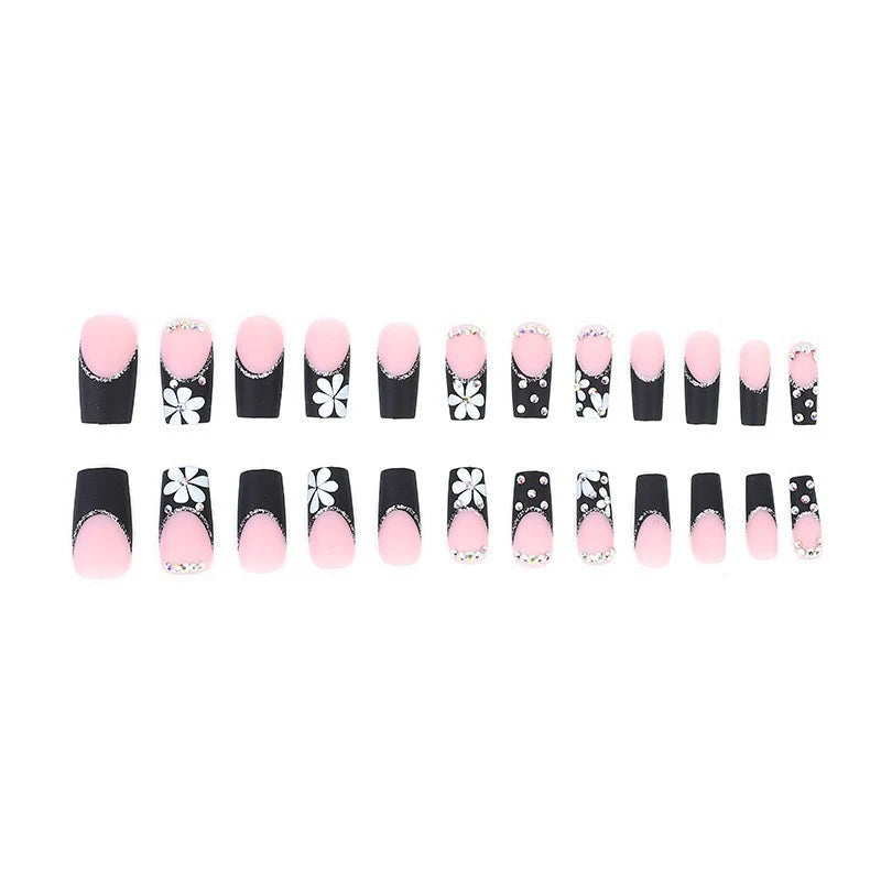 Nail Art Set Floral Rhinestone Stiletto & Square