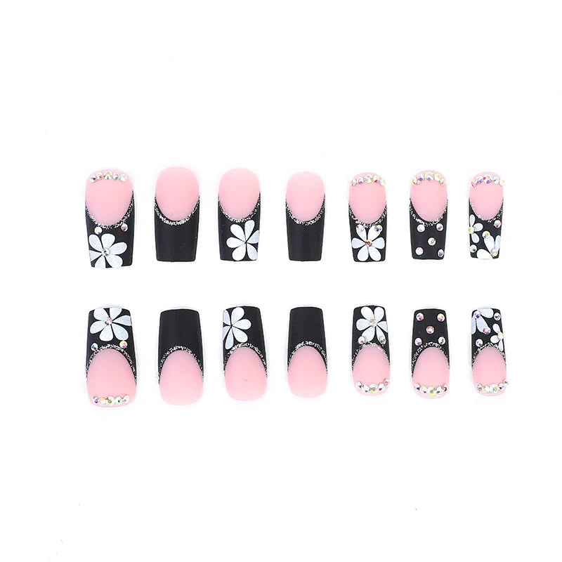 Nail Art Set Floral Rhinestone Stiletto & Square