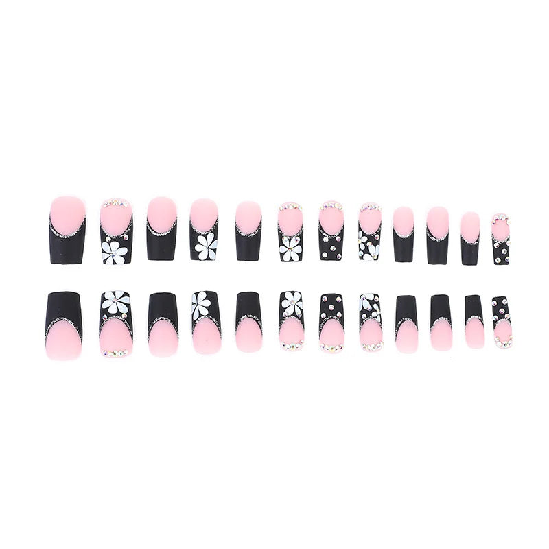 Nail Art Set Floral Rhinestone Stiletto & Square