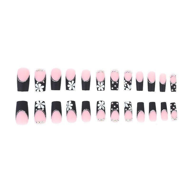 Nail Art Set Floral Rhinestone Stiletto & Square