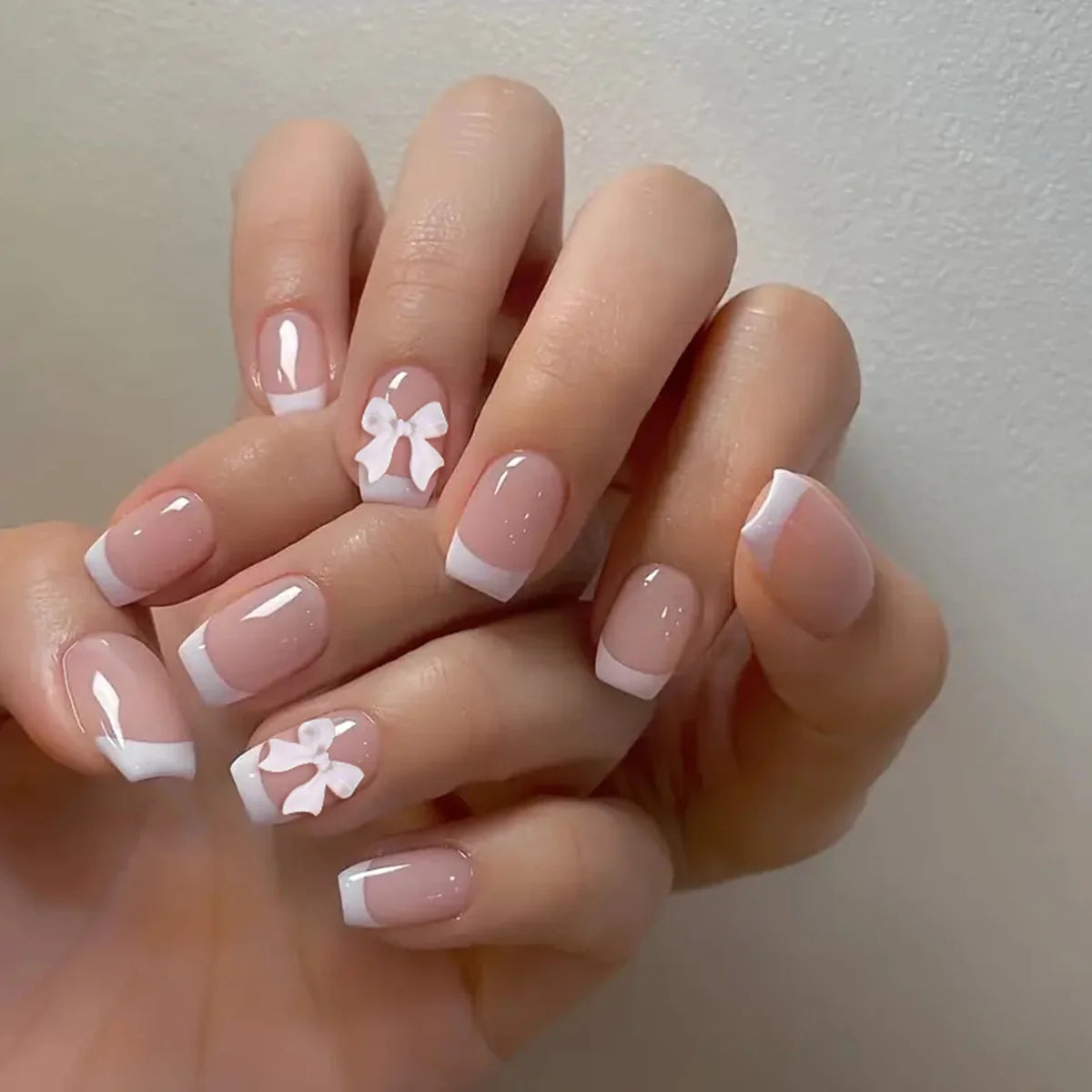 Nail Art Set French Tip Gel Polish Bow Embellishments