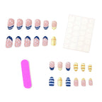 Nail Art Set Geometric Magenta 24 Piece Chip Resistant