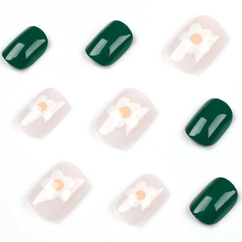 Nail Art Set Green Floral Skin-Friendly & Long-Lasting