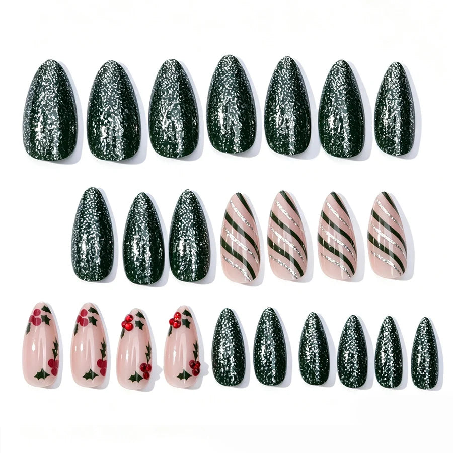 Nail Art Set Green Glitter Striping Tape & Gems