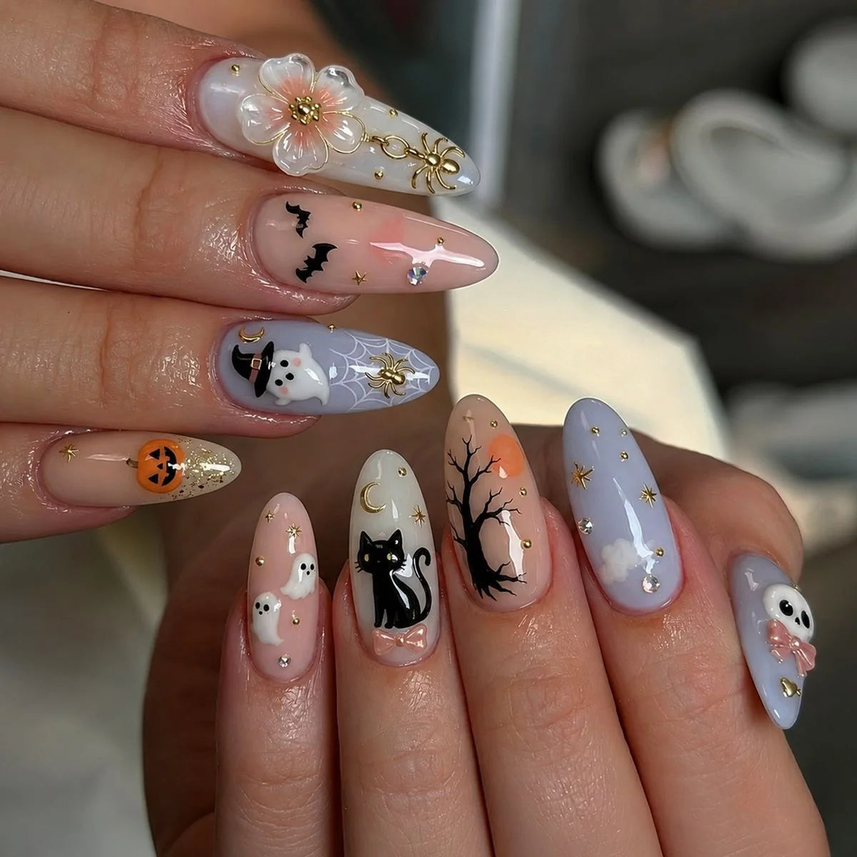Nail Art Set Halloween Designs Easy-Apply Long-Lasting
