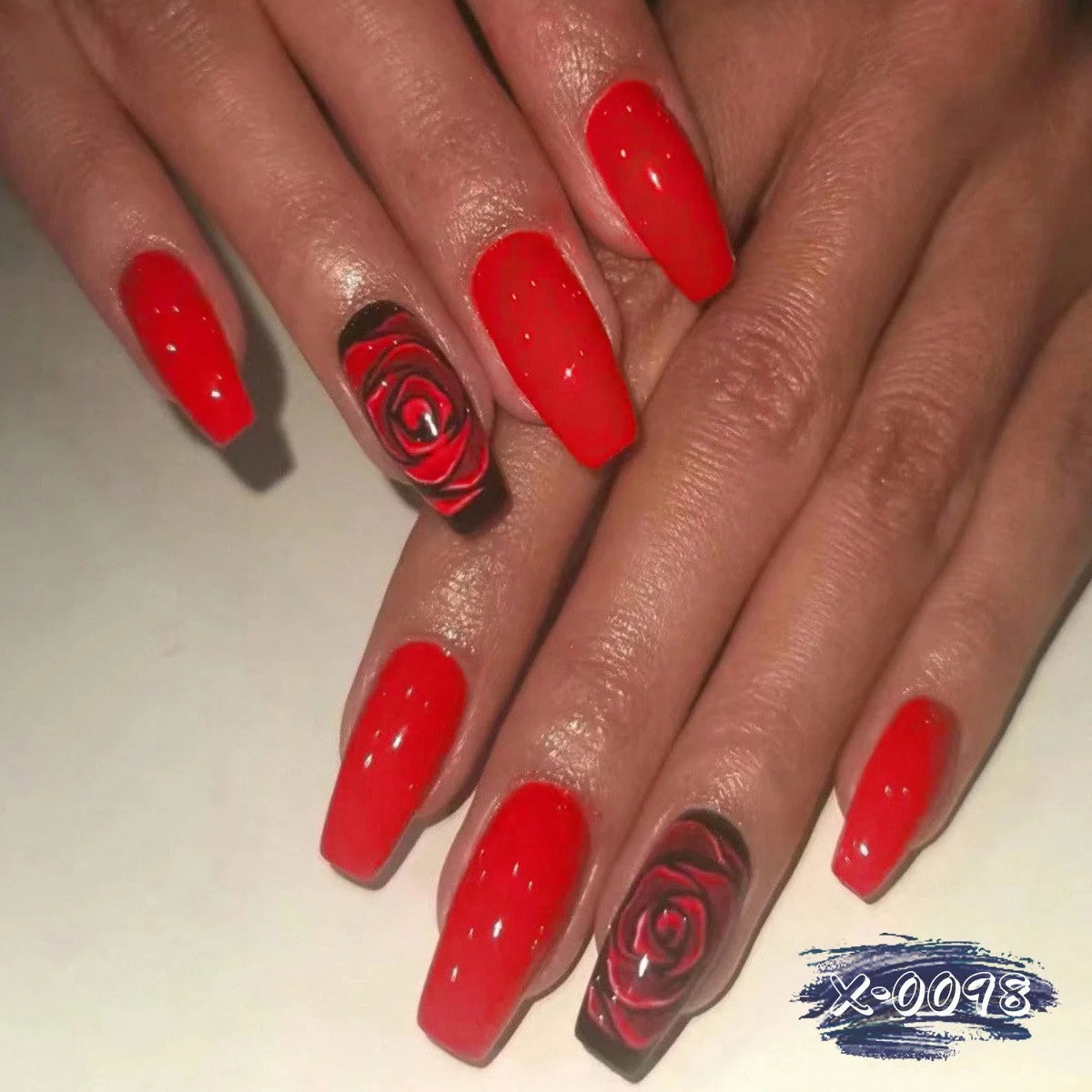 Nail Art Set Hand-Painted Rose Easy Application & Chip-Resistant