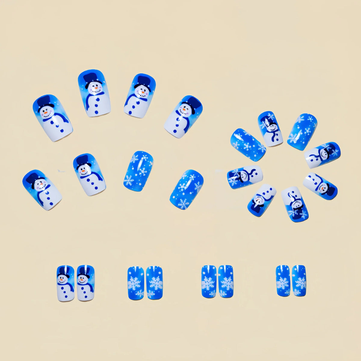 Nail Art Set Hand-Painted Snowman & Snowflake Jelly Gel
