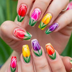 Nail Art Set Hand-Painted Tulip Designs Long-Lasting Wear