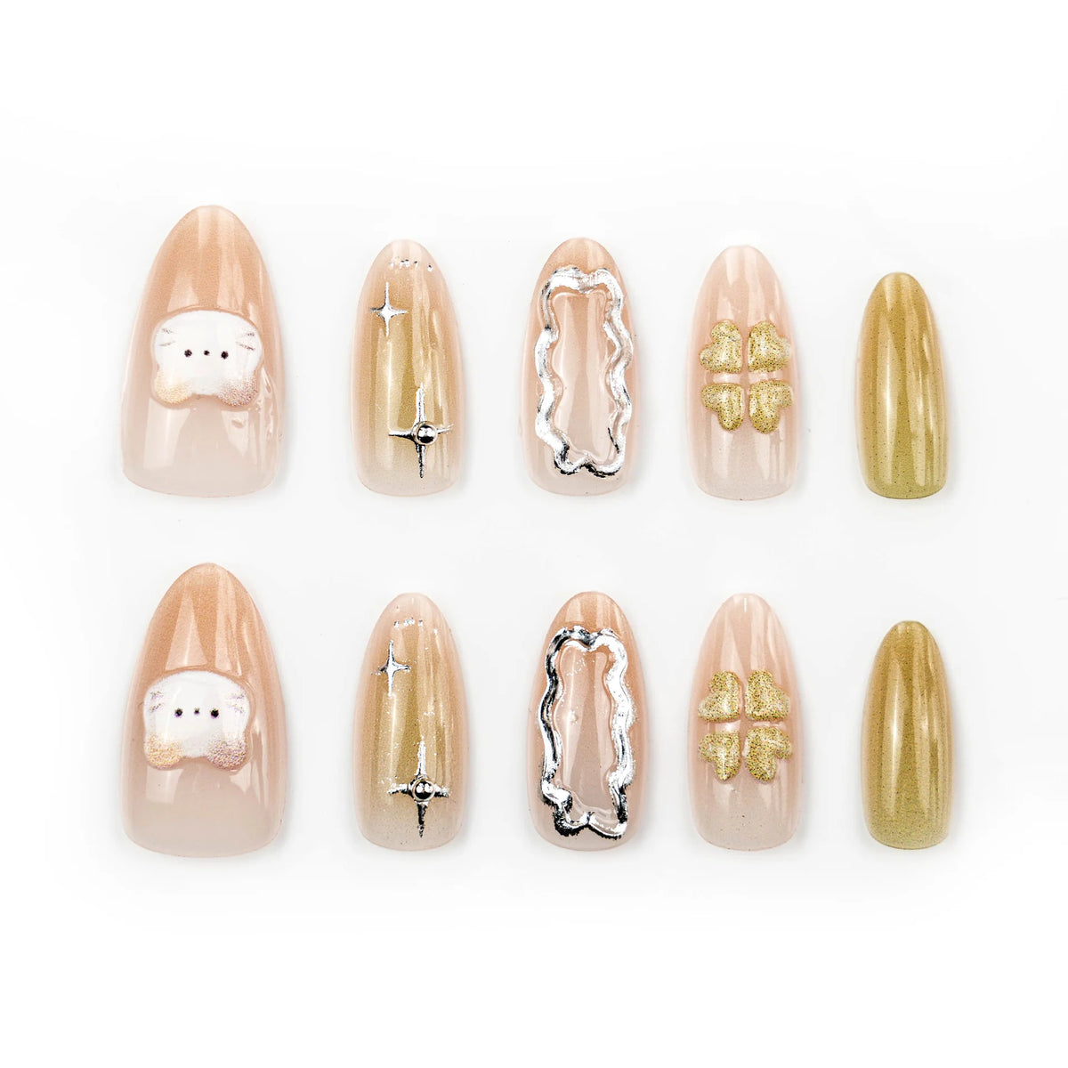 Nail Art Set Handcrafted Kitty & Heart Designs