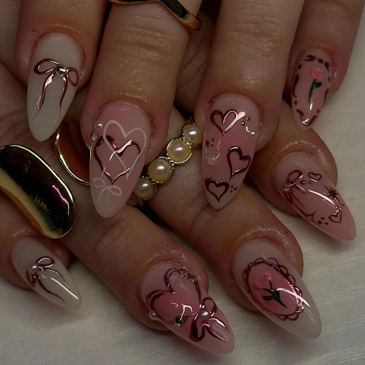 Nail Art Set Heart & Rose Design Easy Application